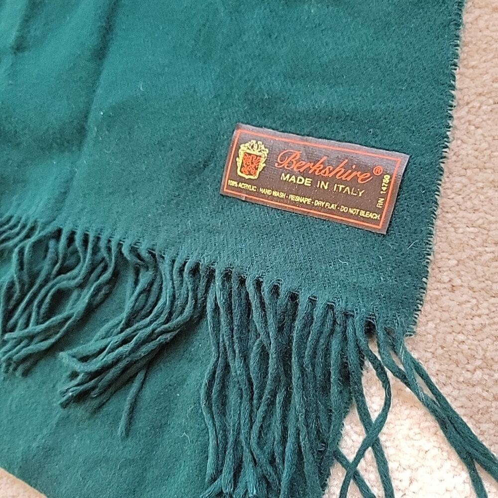 Vintage Berkshire Deep Green Winter Scarf Fringe Super Soft Italy Made 68x12